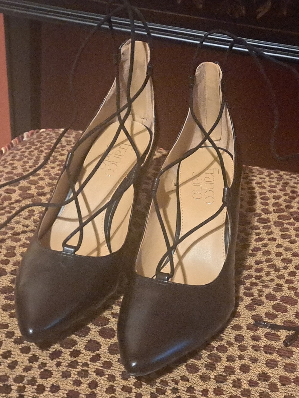 Franco Sarto Black Lace-Up Pointed-Toe Pumps